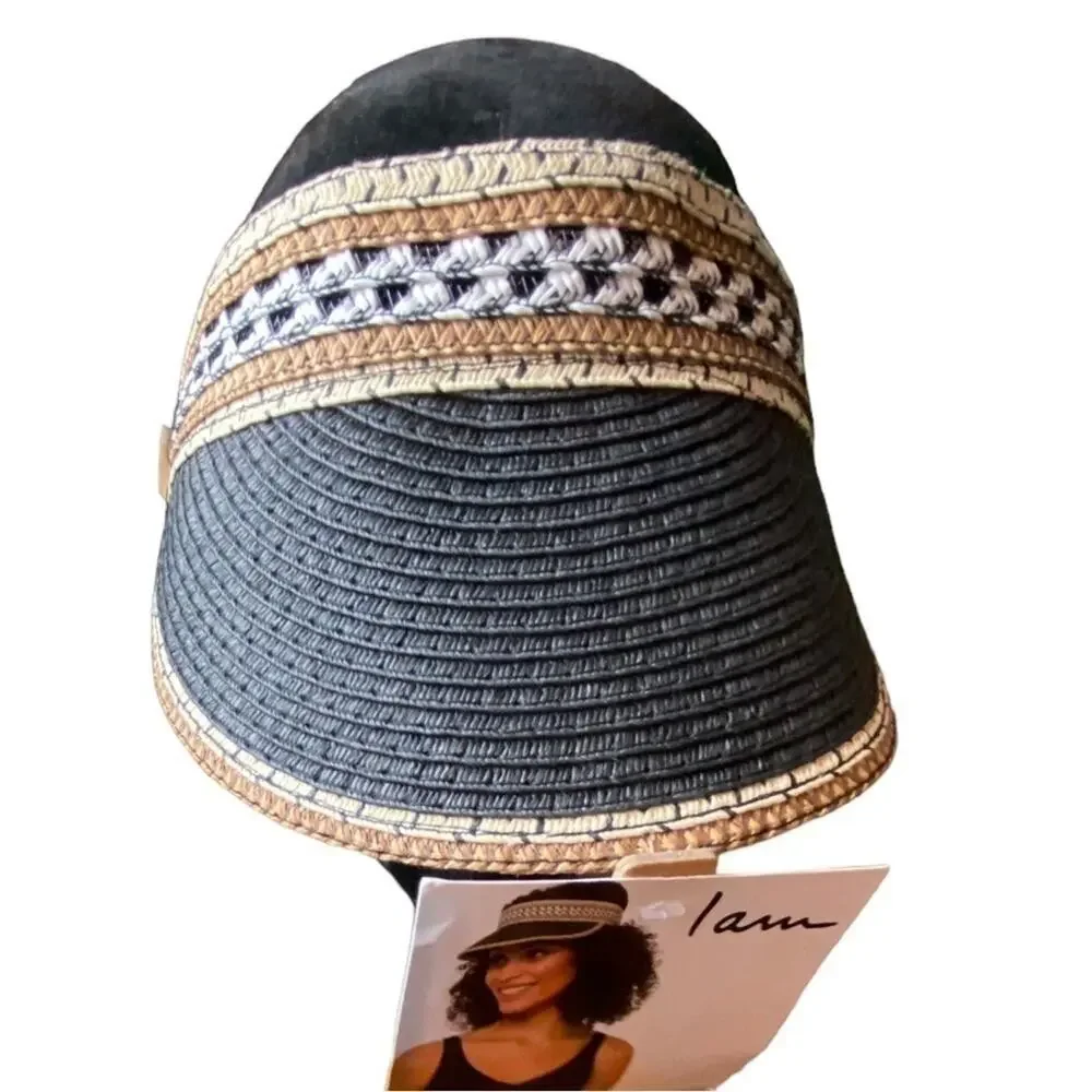 I Am Braided Black and Tan Paper Visor Women's One Size NWT